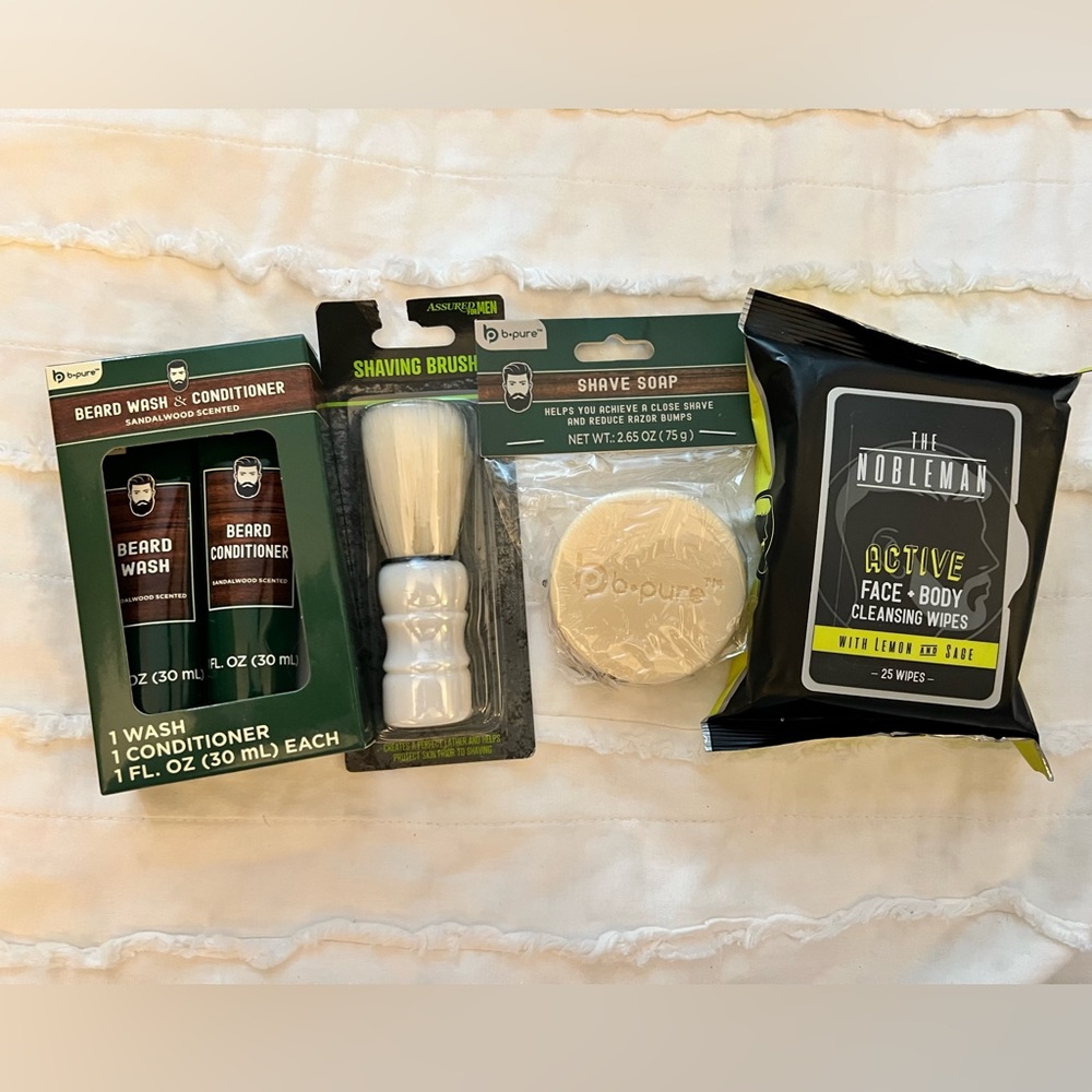 Men’s Toiletry Gift Set- Shaving Brush, Shave Soap, Beard Wash & Conditioner